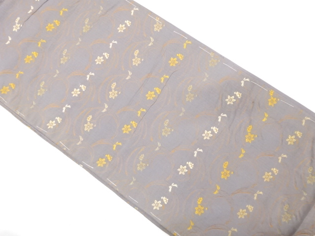 JAPANESE KIMONO / ANTIQUE MARU OBI / SILK / WOVEN FLOWER